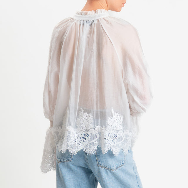 Haveone-Blusa mussola di lyocell con pizzo macramè - burro