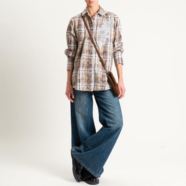 Haveone- Camicia in flanella con patch - beige/moro