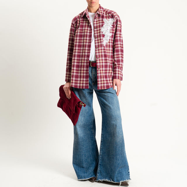 Haveone-Camicia check in flanella con strass - bordeaux/latte/beige