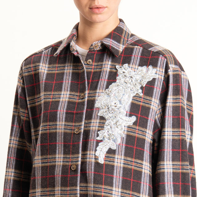 Haveone-Camicia check in flanella con strass - moro/latte/red