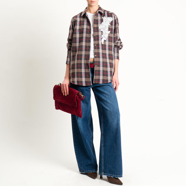 Haveone-Camicia check in flanella con strass - moro/latte/red