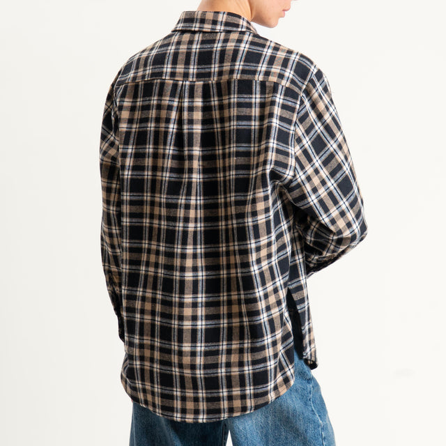 Haveone-Camicia check in flanella con strass - nero/latte/beige