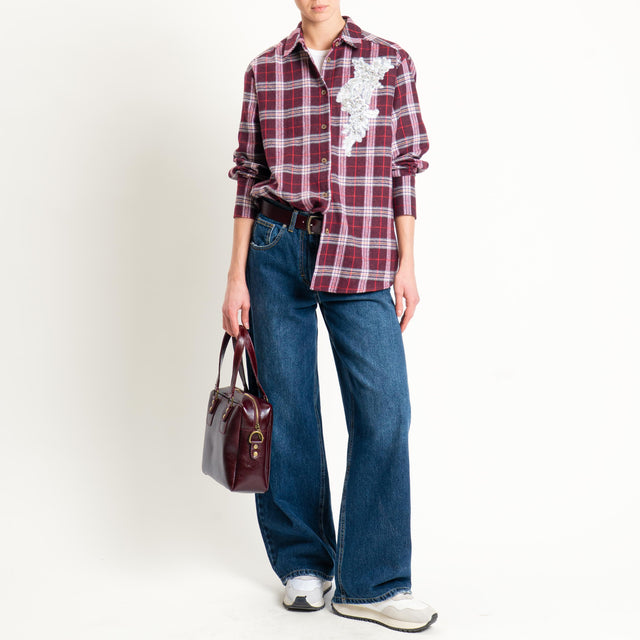 Haveone-Camicia check in flanella con strass - bordeaux/latte/red