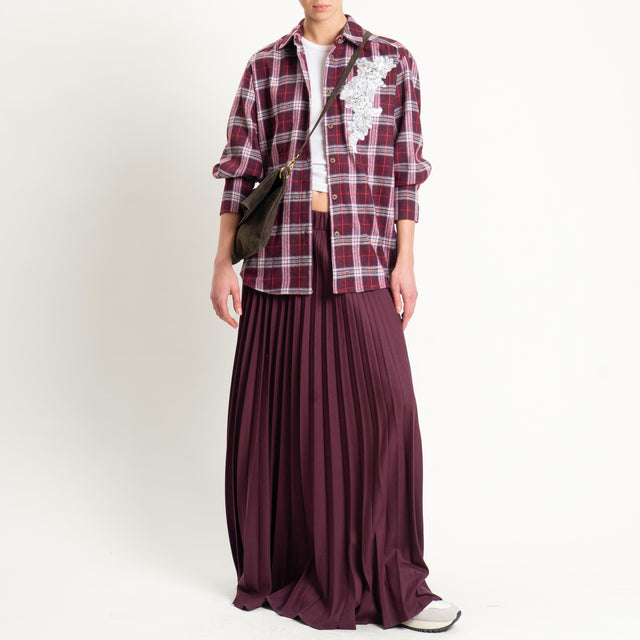 Haveone-Camicia check in flanella con strass - bordeaux/latte/red