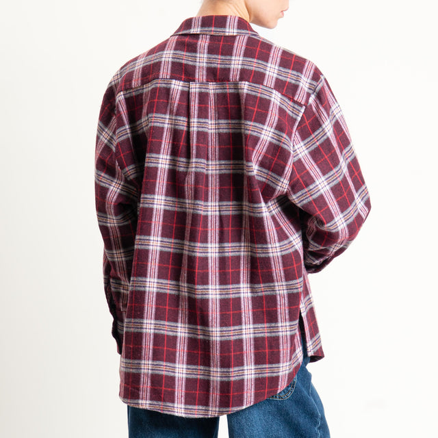 Haveone-Camicia check in flanella con strass - bordeaux/latte/red