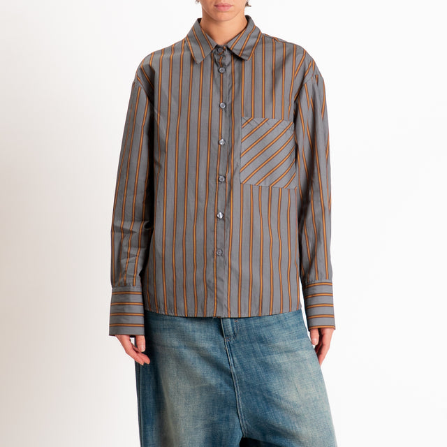 Haveone-Camicia a righe con taschino - grigio/ocra
