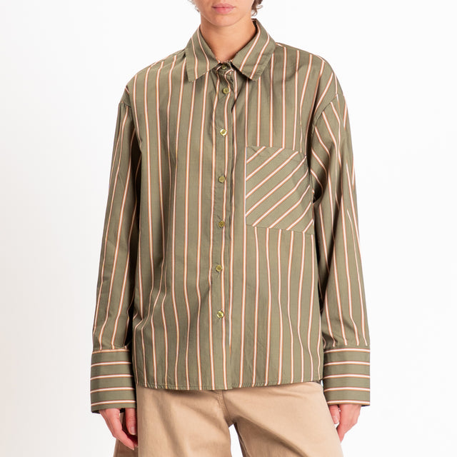 Haveone-Camicia a righe con taschino - militare/tabacco