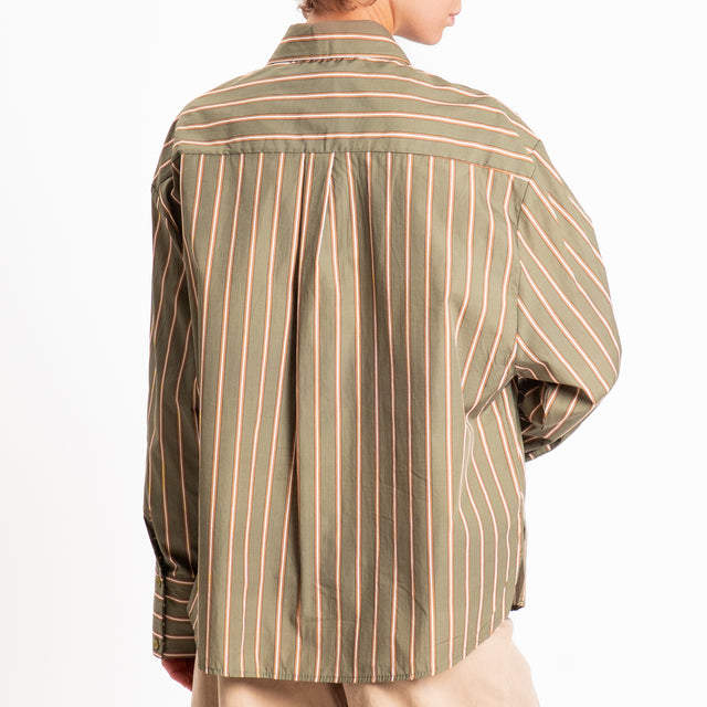 Haveone-Camicia a righe con taschino - militare/tabacco