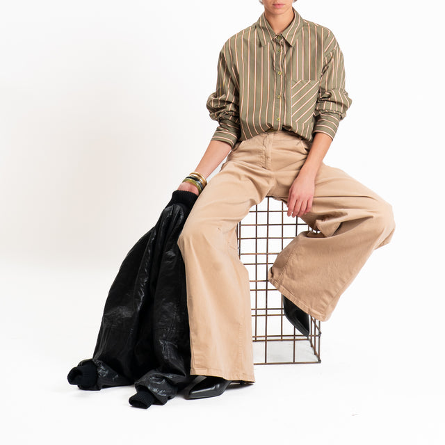 Haveone-Camicia a righe con taschino - militare/tabacco