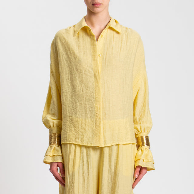 Haveone-Camicia misto lino con polsiere - giallo