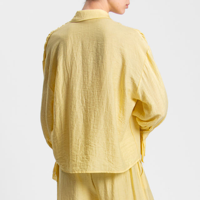 Haveone-Camicia misto lino con polsiere - giallo