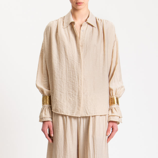 Haveone-Camicia misto lino con polsiere - sabbia