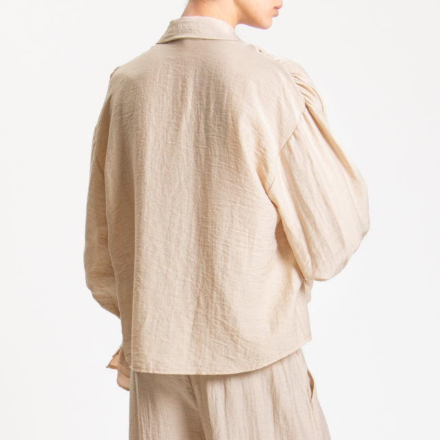 Haveone-Camicia misto lino con polsiere - sabbia