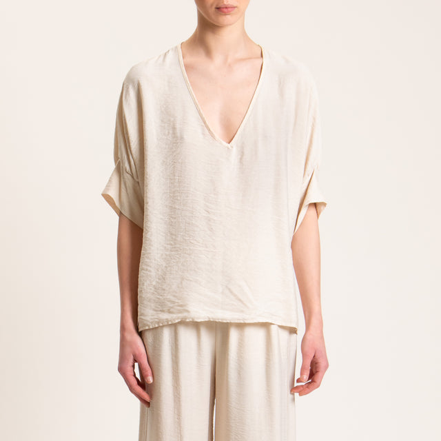 Haveone-Blusa viscosa goffrato scollo v - burro