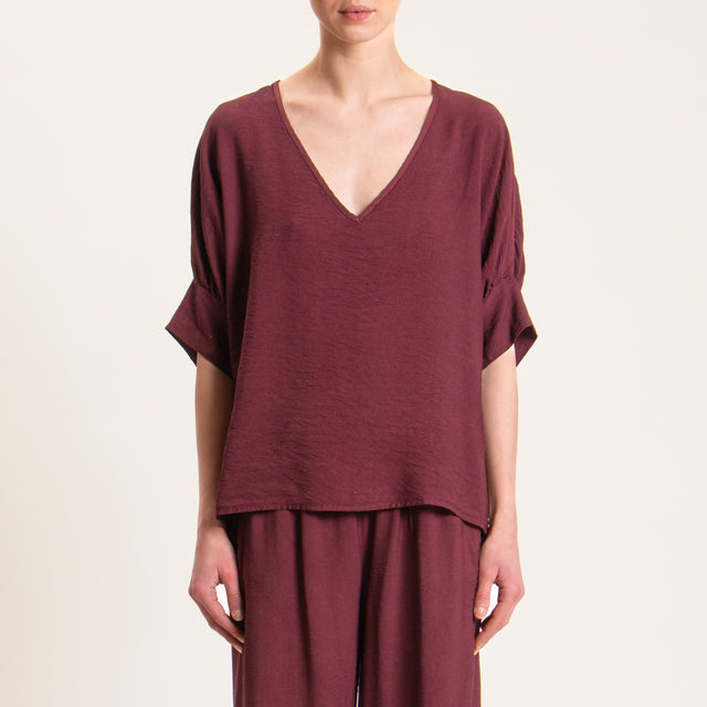 Haveone-Blusa viscosa goffrato scollo v - india