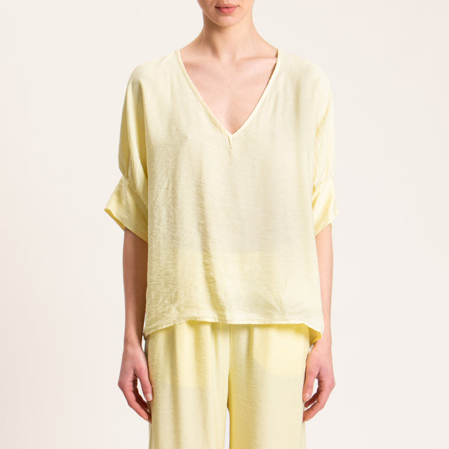 Haveone-Blusa viscosa goffrato scollo v - mimosa
