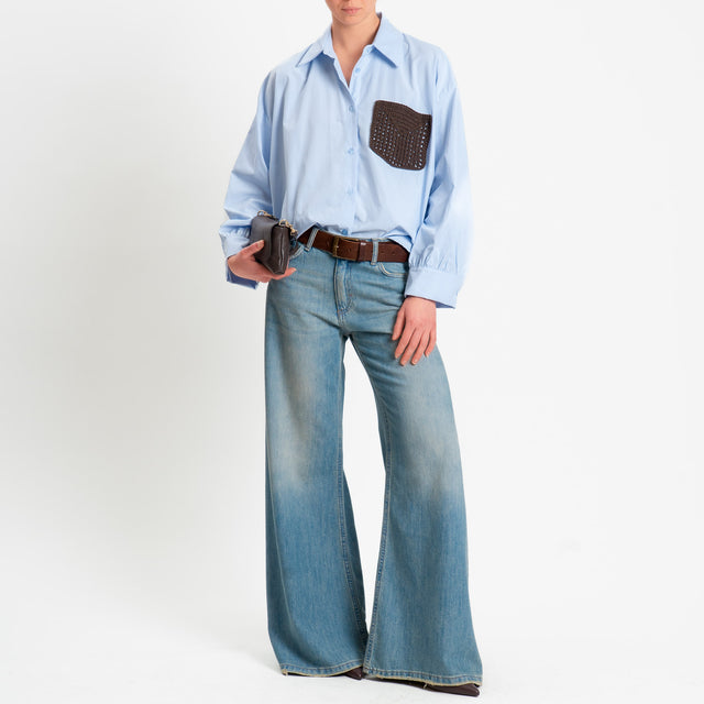 Haveone-Camicia con tasca crochet - celeste/moro