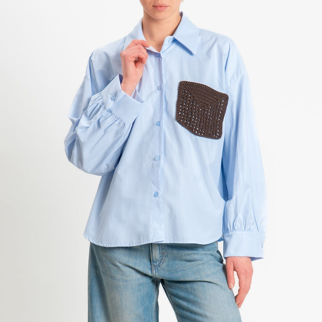 Haveone-Camicia con tasca crochet - celeste/moro
