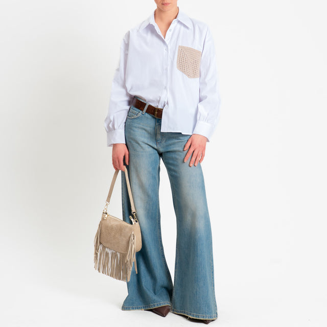 Haveone-Camicia con tasca crochet - bianco/sabbia