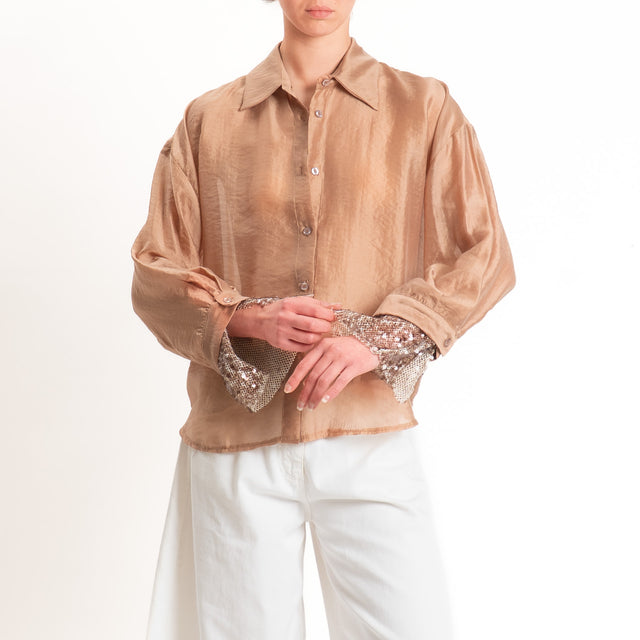 Haveone-Camicia mussola lyocell polsi paillettes - cammello