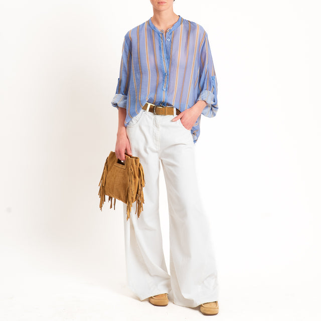 Haveone-Camicia mussola a righe - celeste/cammello