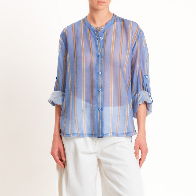 Haveone-Camicia mussola a righe - celeste/cammello