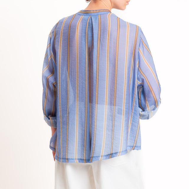 Haveone-Camicia mussola a righe - celeste/cammello