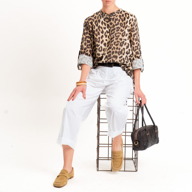 Haveone-Camicia fantasia animalier in mussola - beige/moro