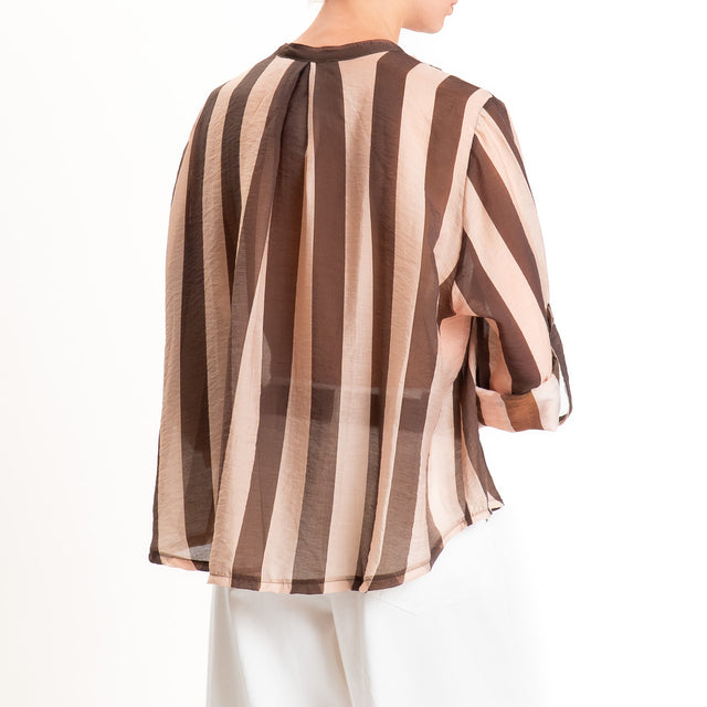 Haveone-Camicia a righe in mussola di lyocell - moro/cipria