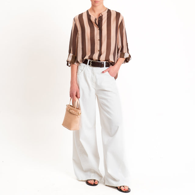 Haveone-Camicia a righe in mussola di lyocell - moro/cipria