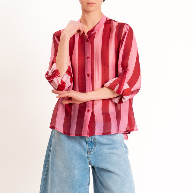 Haveone-Camicia a righe in mussola di lyocell - rosso/fucsia