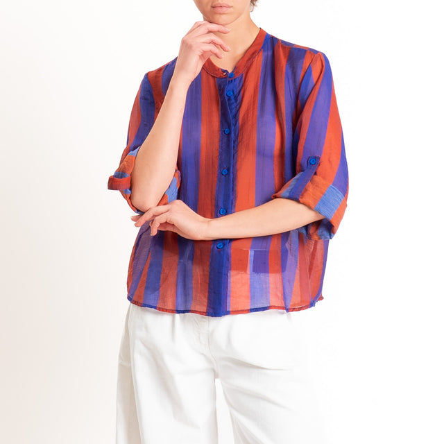 Haveone-Camicia a righe mussola di lyocell - india/bluette