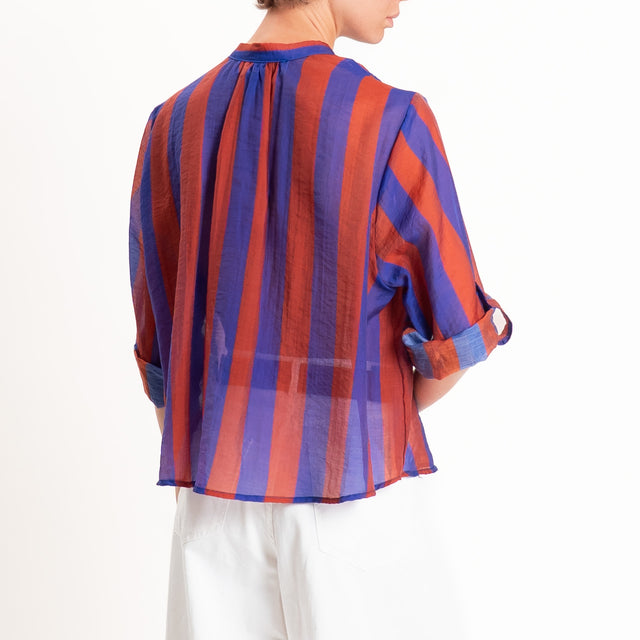 Haveone-Camicia a righe mussola di lyocell - india/bluette