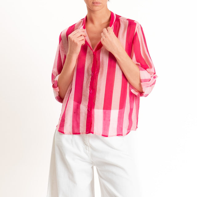 Haveone-Camicia a righe mussola di lyocell - rosa/fucsia