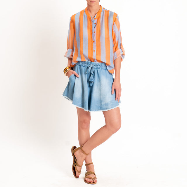 Haveone-Camicia a righe mussola di lyocell - arancio/celeste