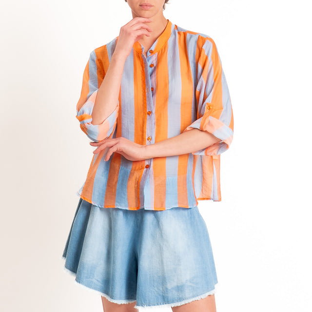 Haveone-Camicia a righe mussola di lyocell - arancio/celeste