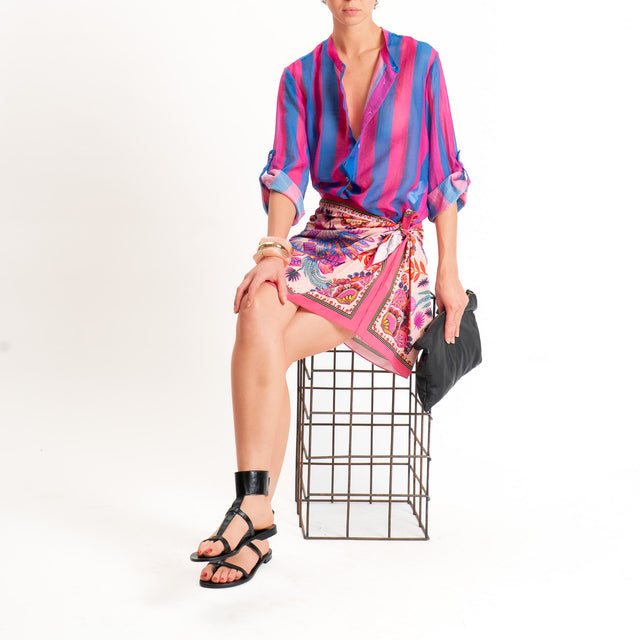 Haveone-Camicia a righe mussola di lyocell - bluette/fucsia