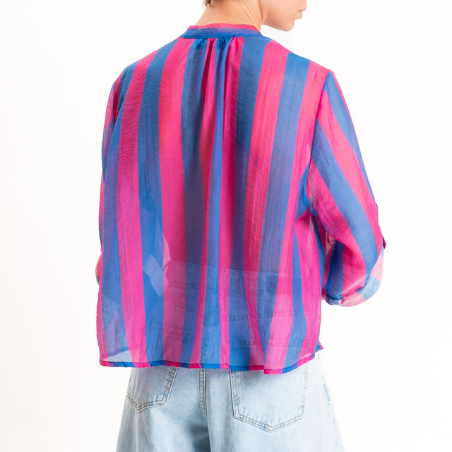 Haveone-Camicia a righe mussola di lyocell - bluette/fucsia