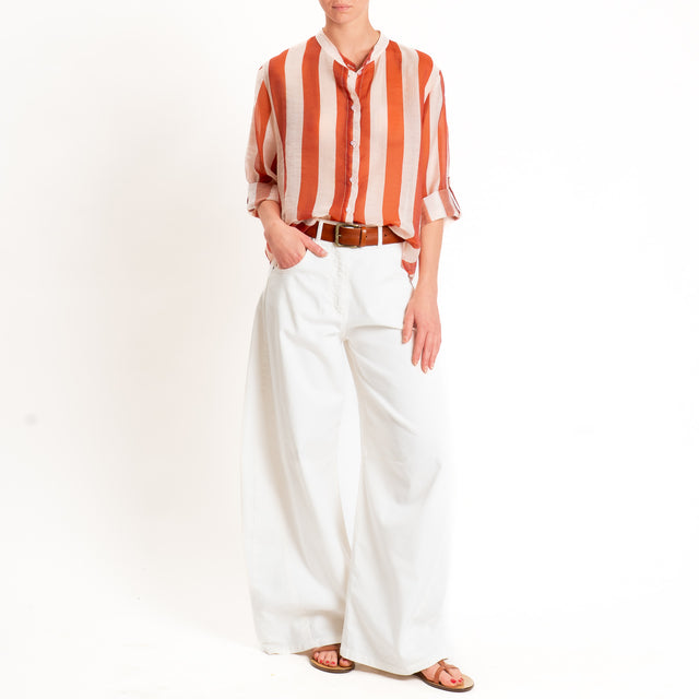 Haveone-Camicia a righe mussola di lyocell - burro/arancio