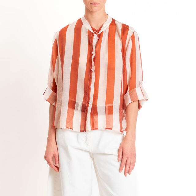 Haveone-Camicia a righe mussola di lyocell - burro/arancio