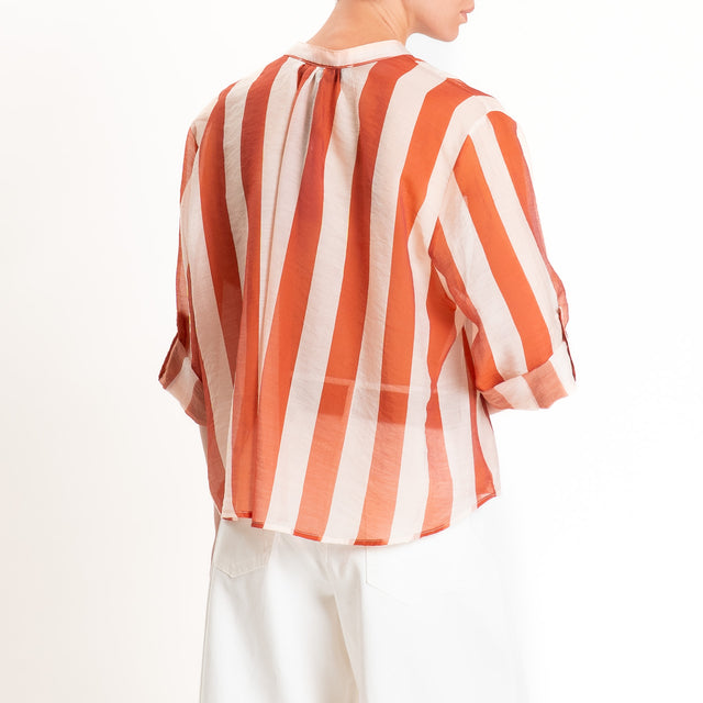 Haveone-Camicia a righe mussola di lyocell - burro/arancio