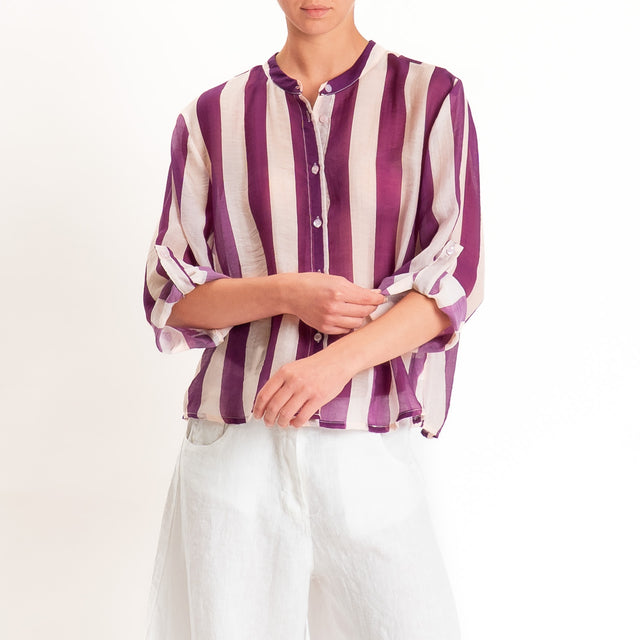 Haveone-Camicia a righe mussola di lyocell - burro/viola
