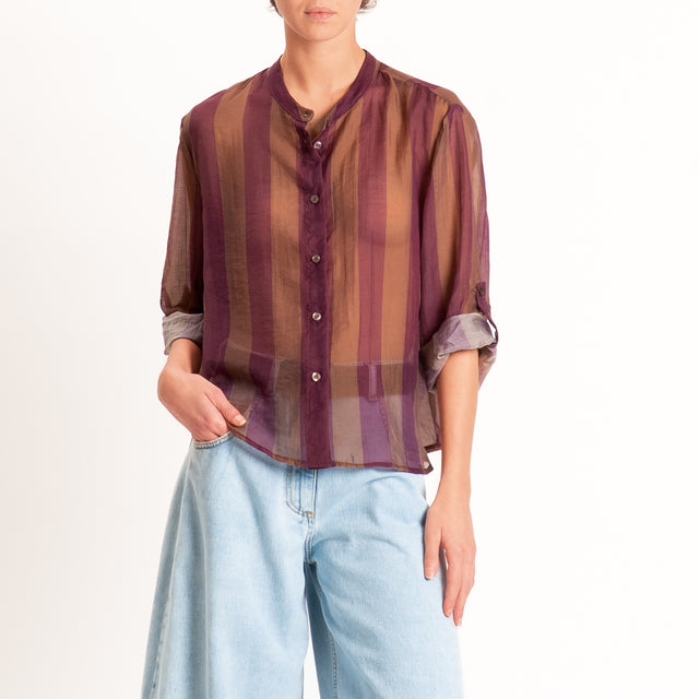 Haveone-Camicia a righe mussola di lyocell - cioccolato/prugna