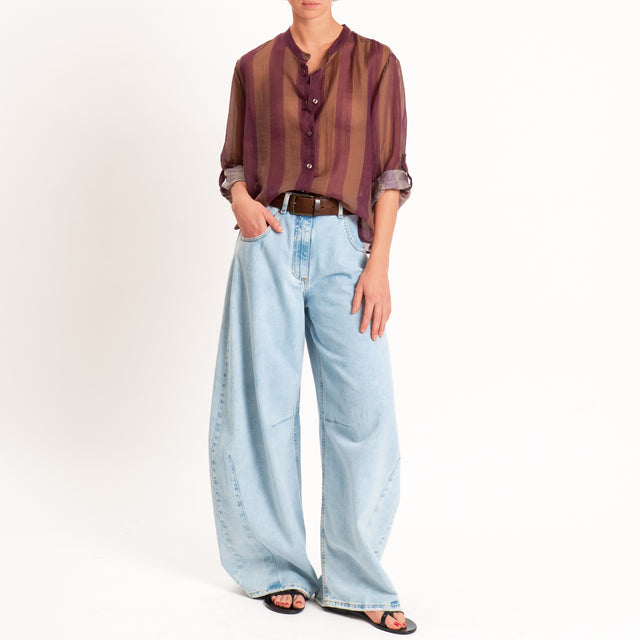 Haveone-Camicia a righe mussola di lyocell - cioccolato/prugna