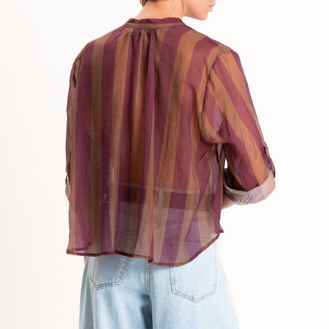 Haveone-Camicia a righe mussola di lyocell - cioccolato/prugna