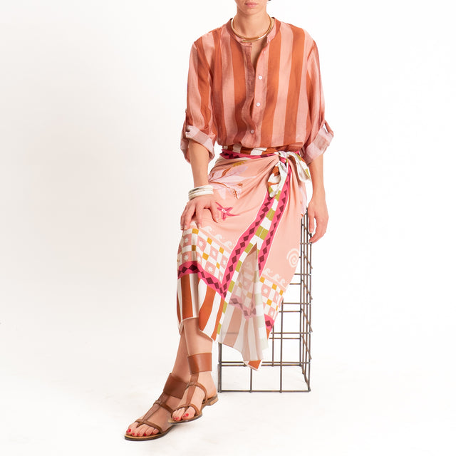 Haveone-Camicia a righe mussola di lyocell - rosa/tabacco