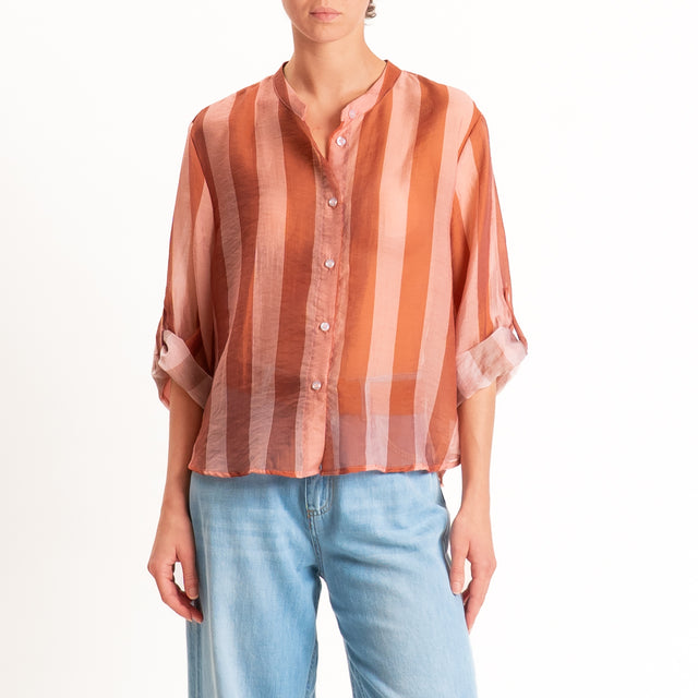 Haveone-Camicia a righe mussola di lyocell - rosa/tabacco
