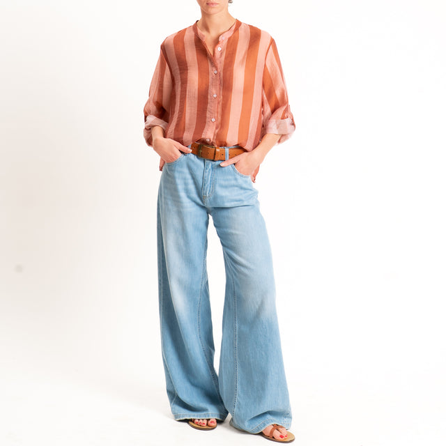 Haveone-Camicia a righe mussola di lyocell - rosa/tabacco