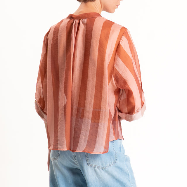 Haveone-Camicia a righe mussola di lyocell - rosa/tabacco