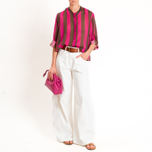 Haveone-Camicia a righe mussola di lyocell - fucsia/moro